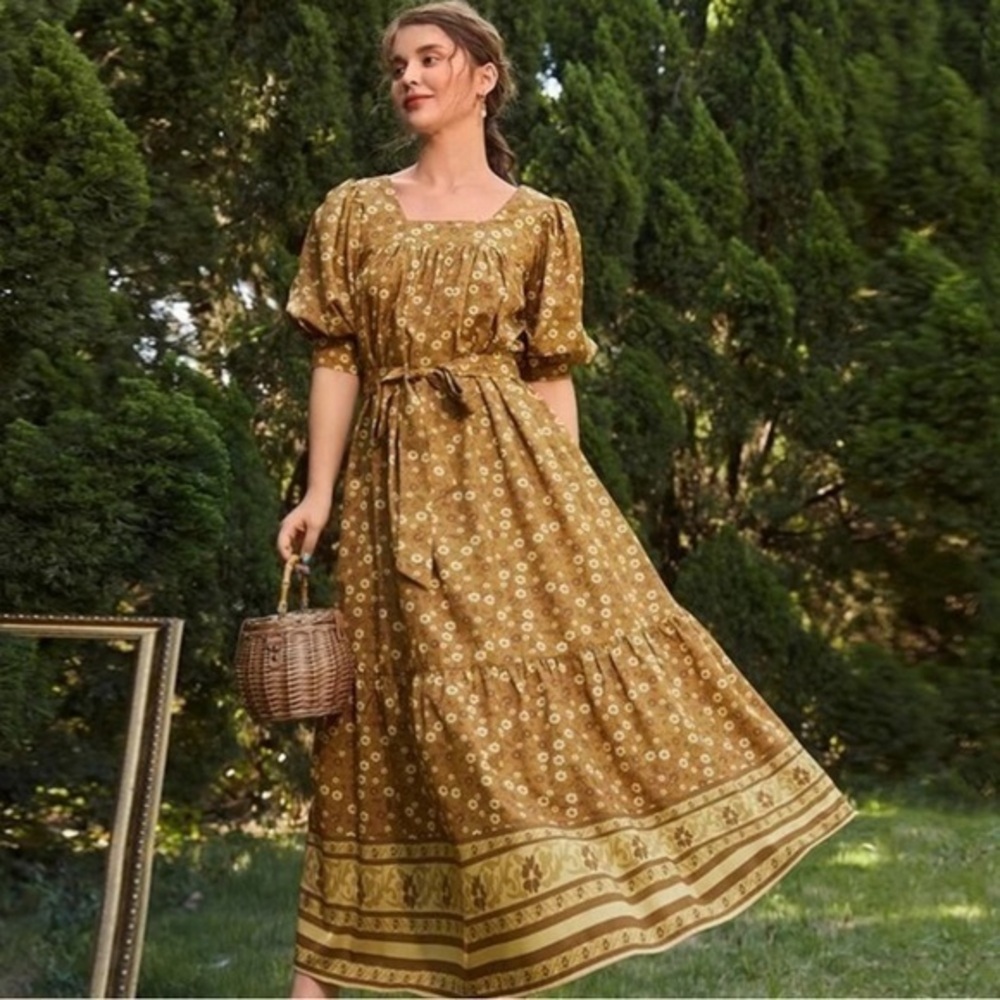 Vintage style cottagecore prairie floral maxi dress XS
